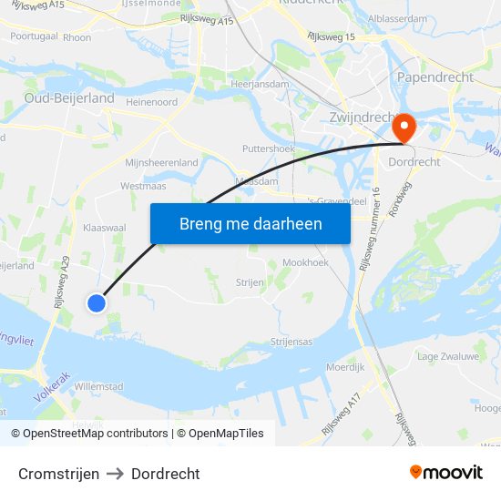Cromstrijen to Dordrecht map