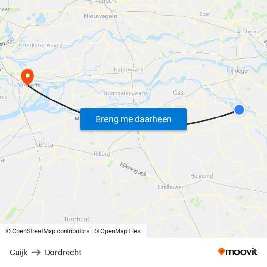 Cuijk to Dordrecht map