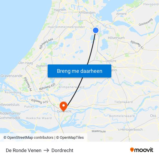De Ronde Venen to Dordrecht map