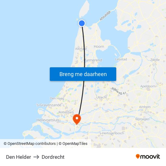 Den Helder to Dordrecht map