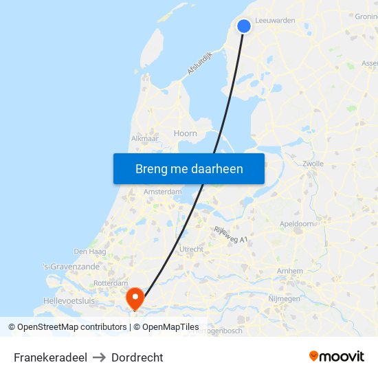 Franekeradeel to Dordrecht map