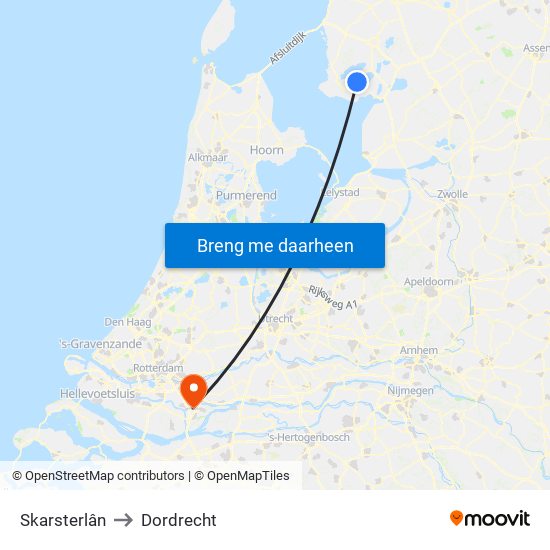 Skarsterlân to Dordrecht map