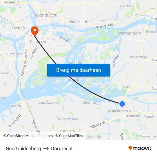 Geertruidenberg to Dordrecht map