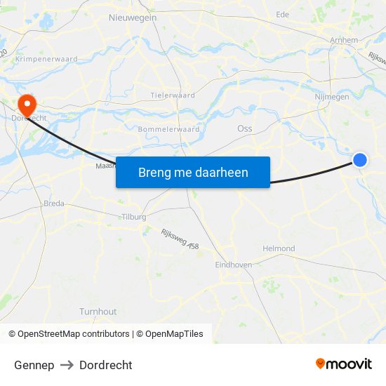 Gennep to Dordrecht map