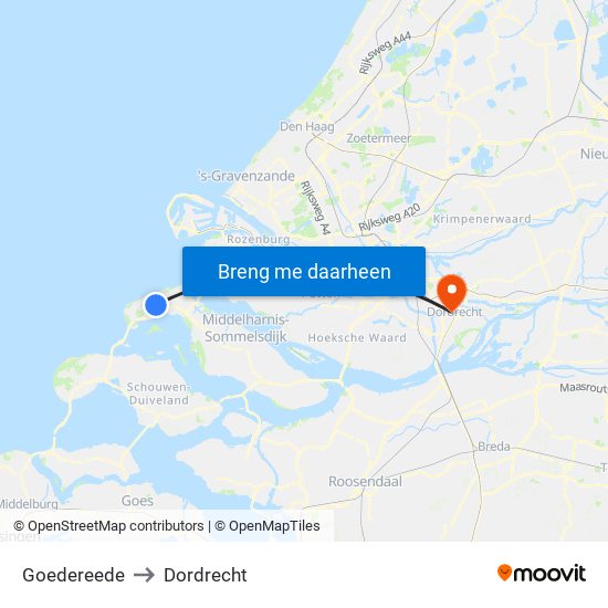 Goedereede to Dordrecht map