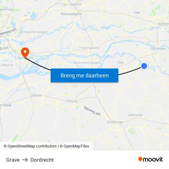 Grave to Dordrecht map