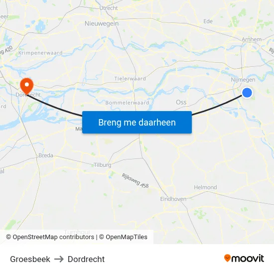 Groesbeek to Dordrecht map