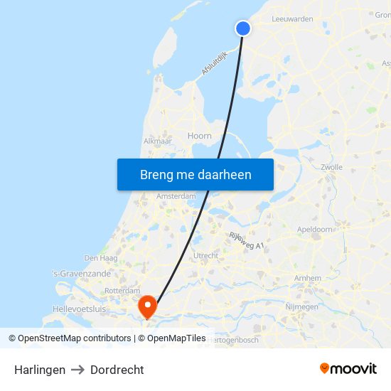 Harlingen to Dordrecht map