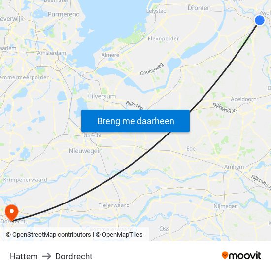 Hattem to Dordrecht map