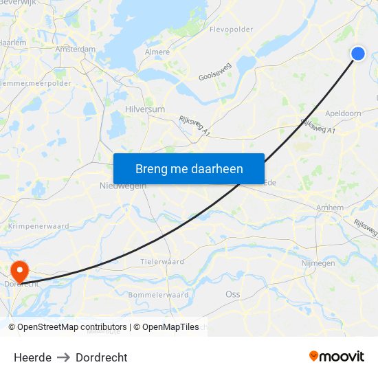 Heerde to Dordrecht map
