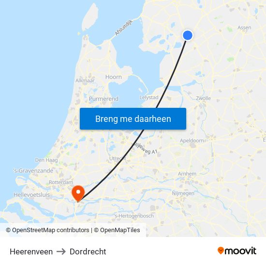 Heerenveen to Dordrecht map
