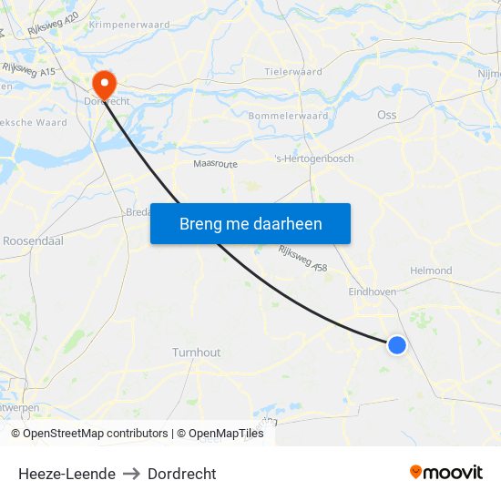 Heeze-Leende to Dordrecht map