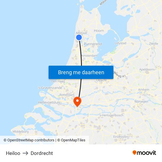 Heiloo to Dordrecht map