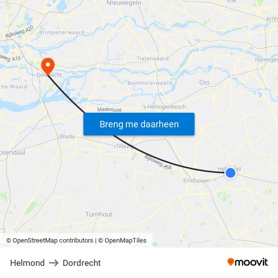 Helmond to Dordrecht map