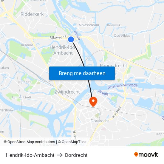 Hendrik-Ido-Ambacht to Dordrecht map