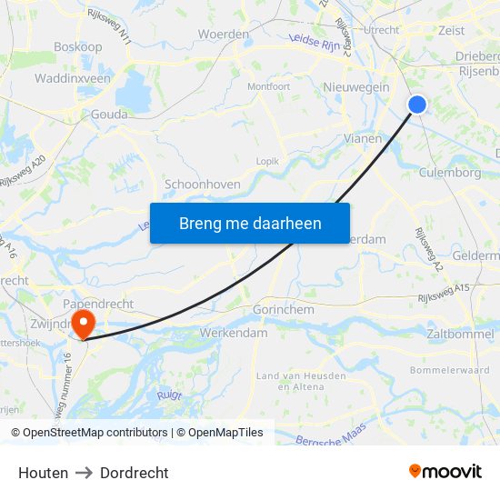 Houten to Dordrecht map