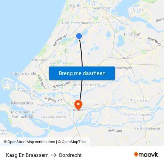 Kaag En Braassem to Dordrecht map