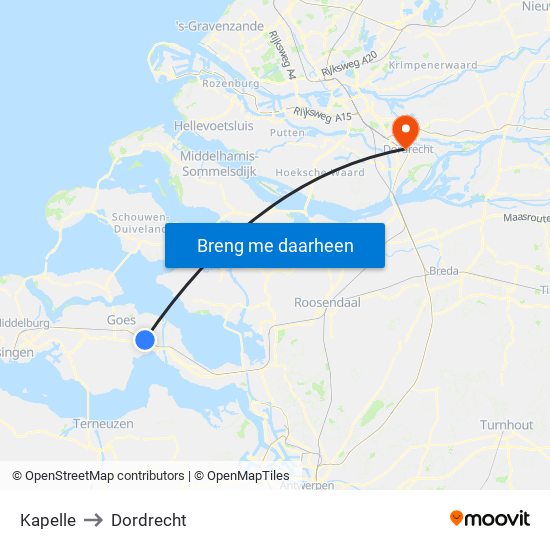 Kapelle to Dordrecht map