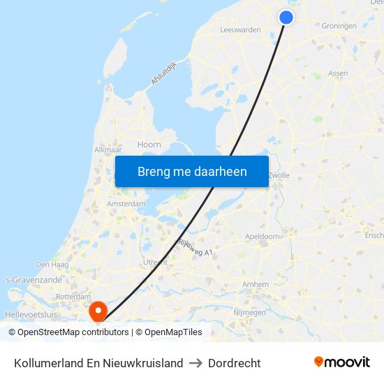 Kollumerland En Nieuwkruisland to Dordrecht map