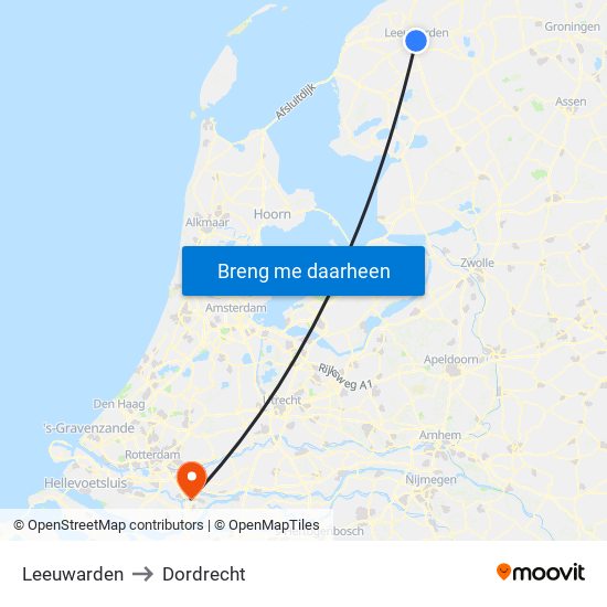 Leeuwarden to Dordrecht map