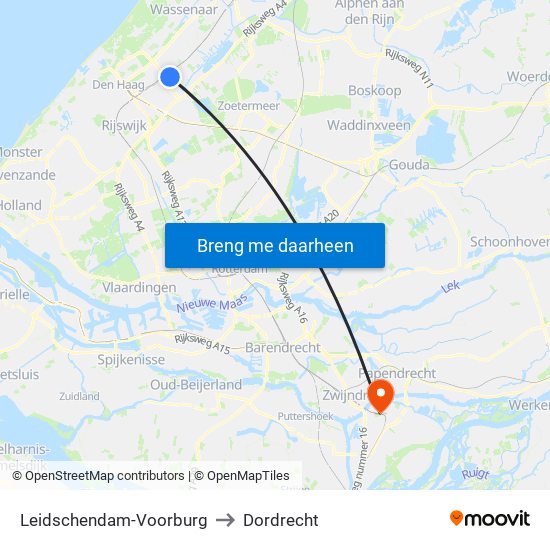 Leidschendam-Voorburg to Dordrecht map