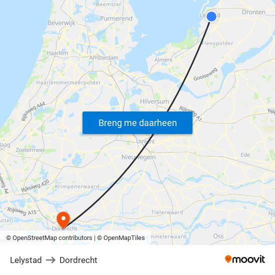 Lelystad to Dordrecht map