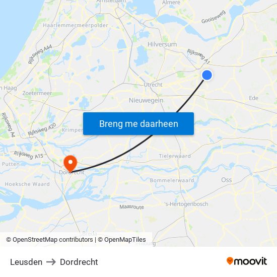 Leusden to Dordrecht map