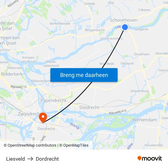 Liesveld to Dordrecht map