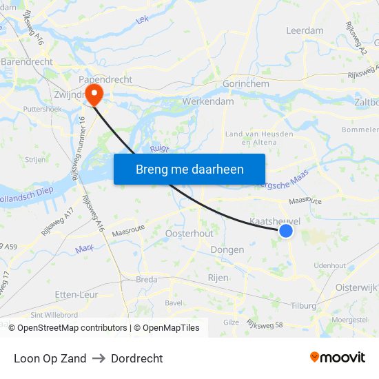 Loon Op Zand to Dordrecht map