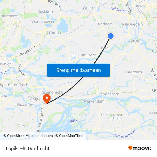 Lopik to Dordrecht map