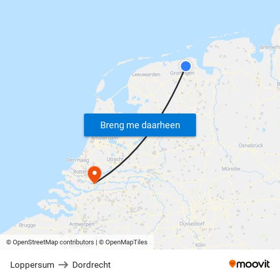 Loppersum to Dordrecht map