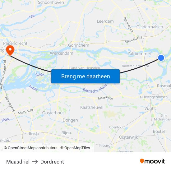 Maasdriel to Dordrecht map