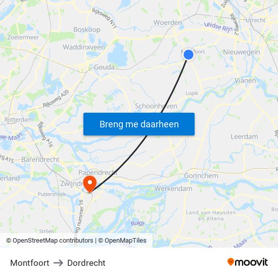 Montfoort to Dordrecht map