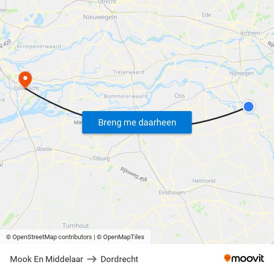 Mook En Middelaar to Dordrecht map