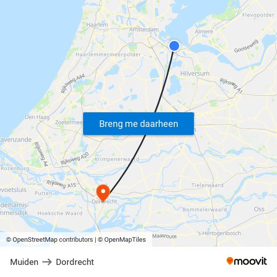 Muiden to Dordrecht map