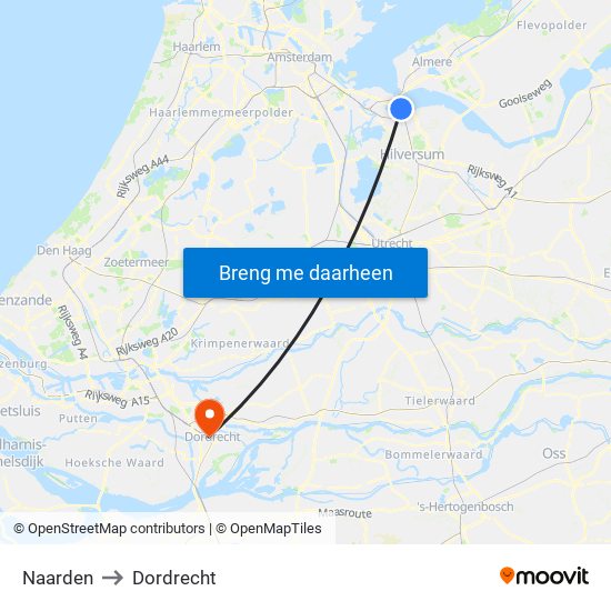 Naarden to Dordrecht map