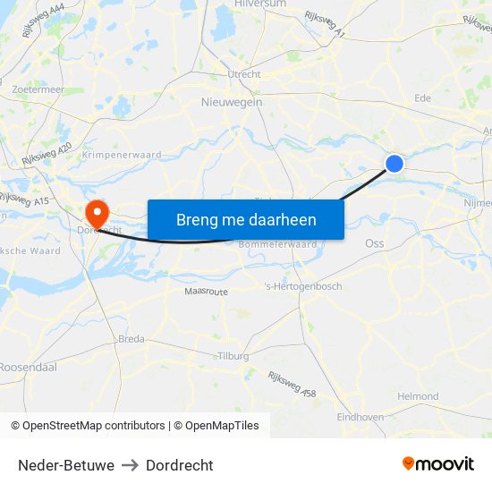 Neder-Betuwe to Dordrecht map