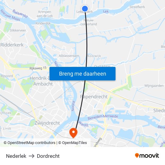 Nederlek to Dordrecht map