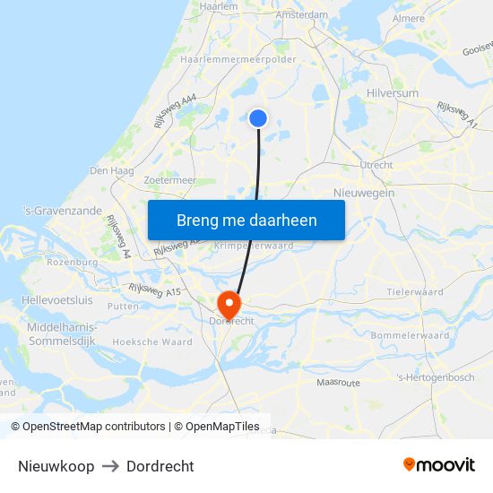Nieuwkoop to Dordrecht map