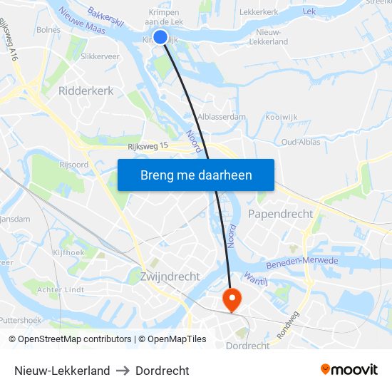 Nieuw-Lekkerland to Dordrecht map