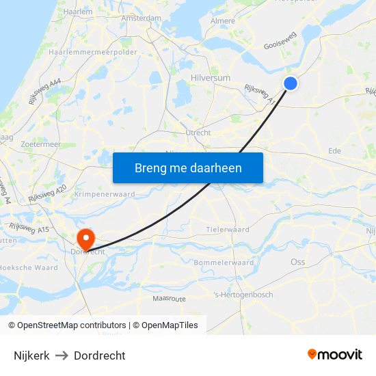 Nijkerk to Dordrecht map