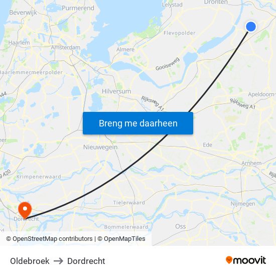 Oldebroek to Dordrecht map
