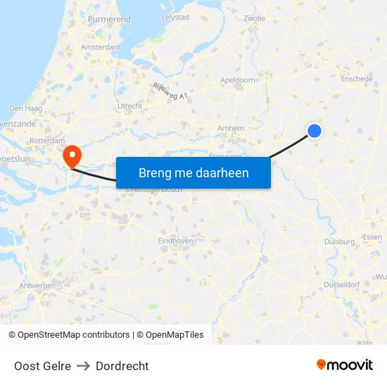 Oost Gelre to Dordrecht map