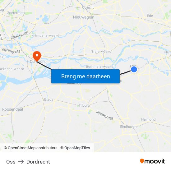 Oss to Dordrecht map