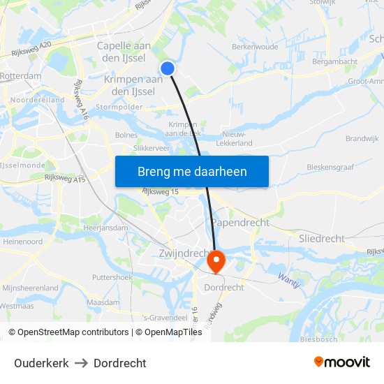 Ouderkerk to Dordrecht map