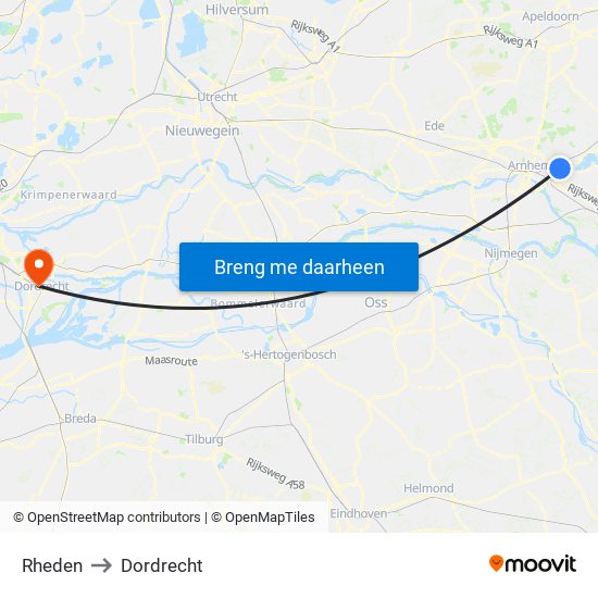 Rheden to Dordrecht map