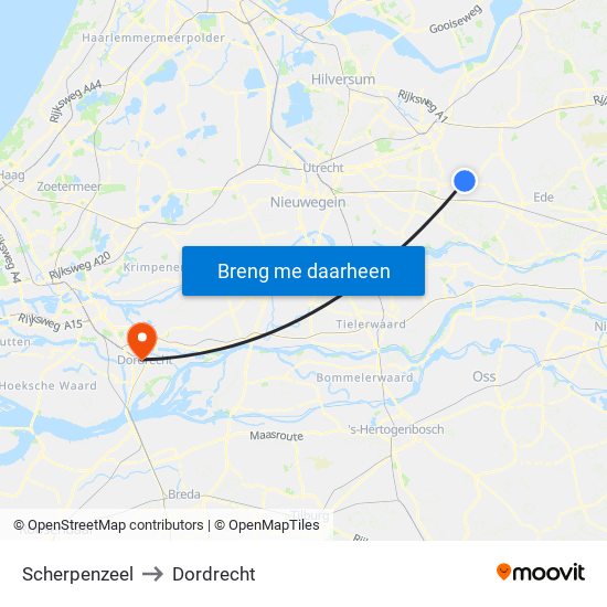 Scherpenzeel to Dordrecht map