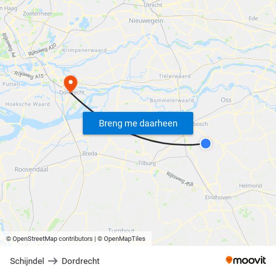Schijndel to Dordrecht map