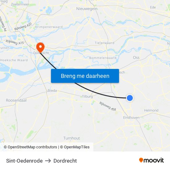 Sint-Oedenrode to Dordrecht map