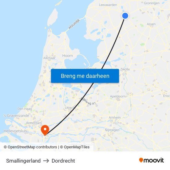 Smallingerland to Dordrecht map